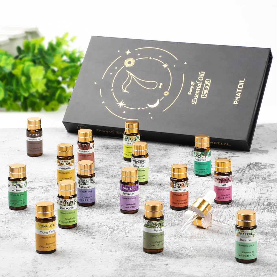 PHATOIL 15PCS Aromatherapy Essential Oil Set For Diffuser-5ml Cinnamon Lavender Eucalyptus Peppermint Lemon Vanilla Aroma Oils